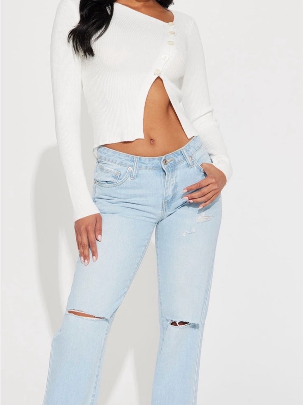 Fashion Nova Light Wash Distressed Flare Jeans